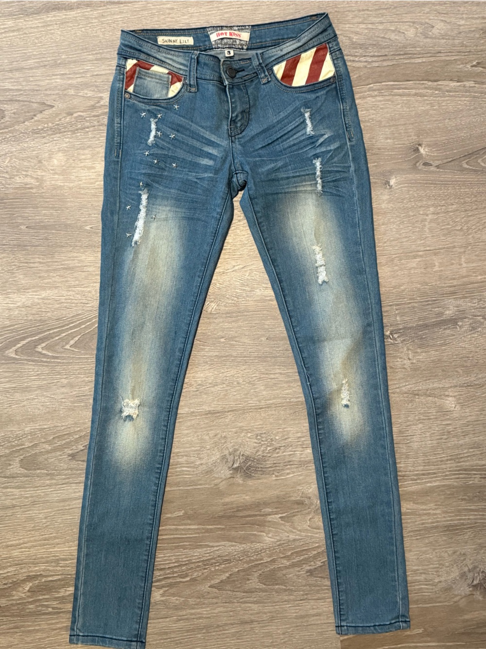 Hot Kiss Skinny Lily Flag USA Patroitic Jeans Denim Pants